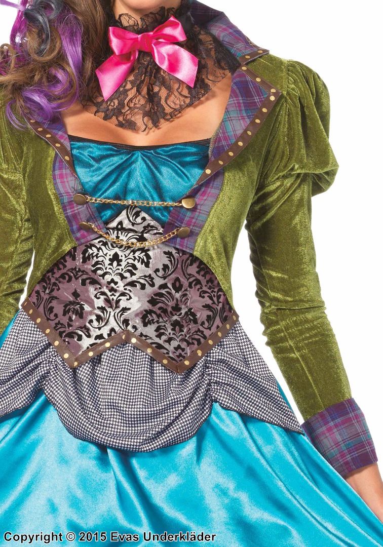 Female Mad Hatter, costume dress, chain, velvet